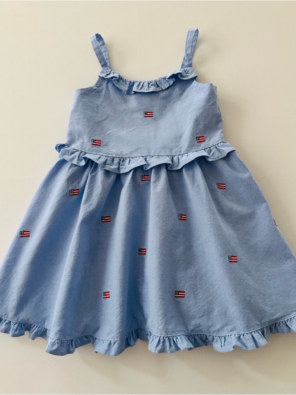 Janie and Jack 3T Toddler Girl Blue Ruffle Dress American Flag Patriotic July 4